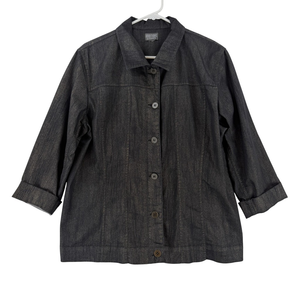 Additions‎ By Chico's Jacket Womens 3 Gray Button Front 3/4 Sleeve
